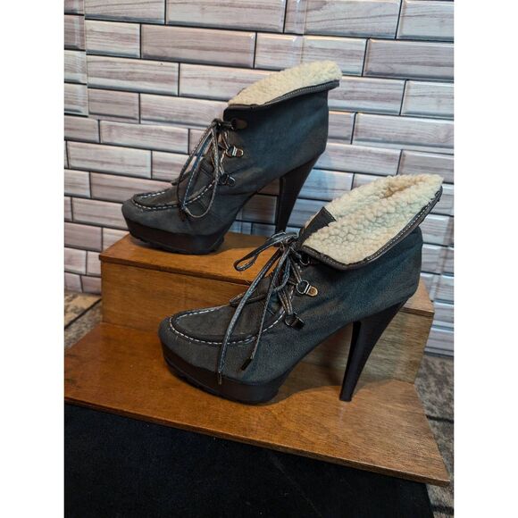 Bumper Sherpa lined 5" boot stilleto heels 10 - Picture 1 of 7